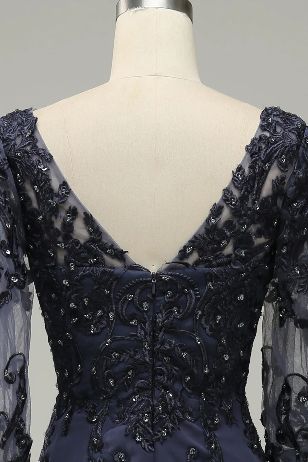 Long Sleeves Blue Mother of Bride Dress with Appliques sold by Zapaka product image thumbnail 5