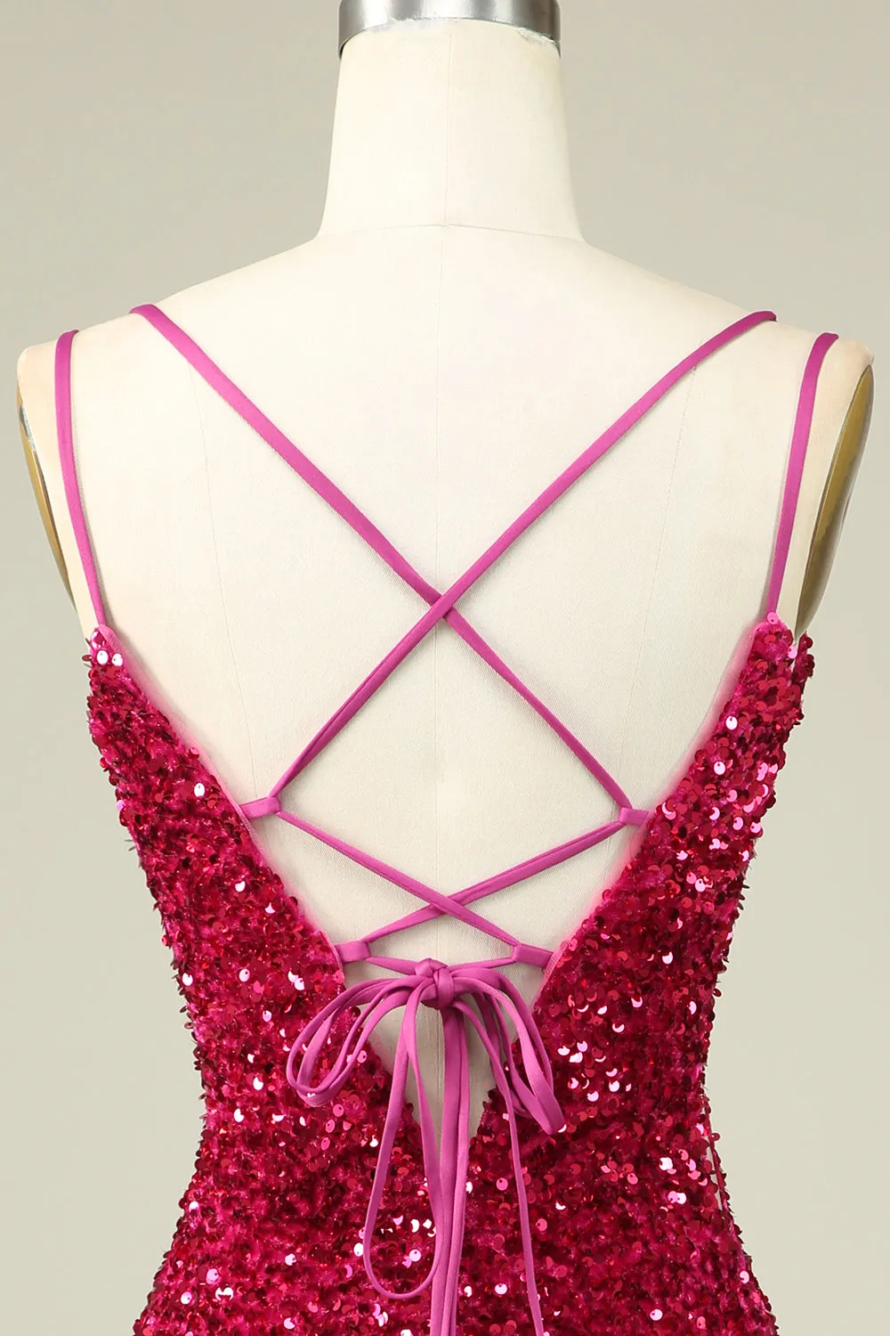 Stylish Fuchsia Spaghetti Straps Tight Homecoming Dress sold by Zapaka product image thumbnail 5