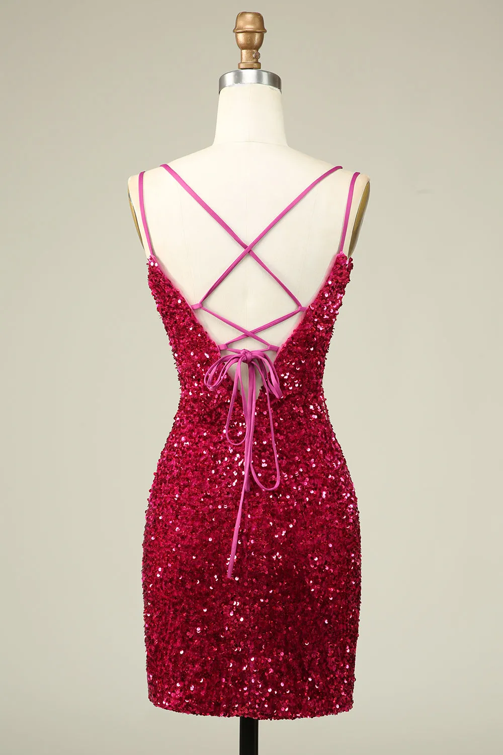 Stylish Fuchsia Spaghetti Straps Tight Homecoming Dress sold by Zapaka product image thumbnail 2