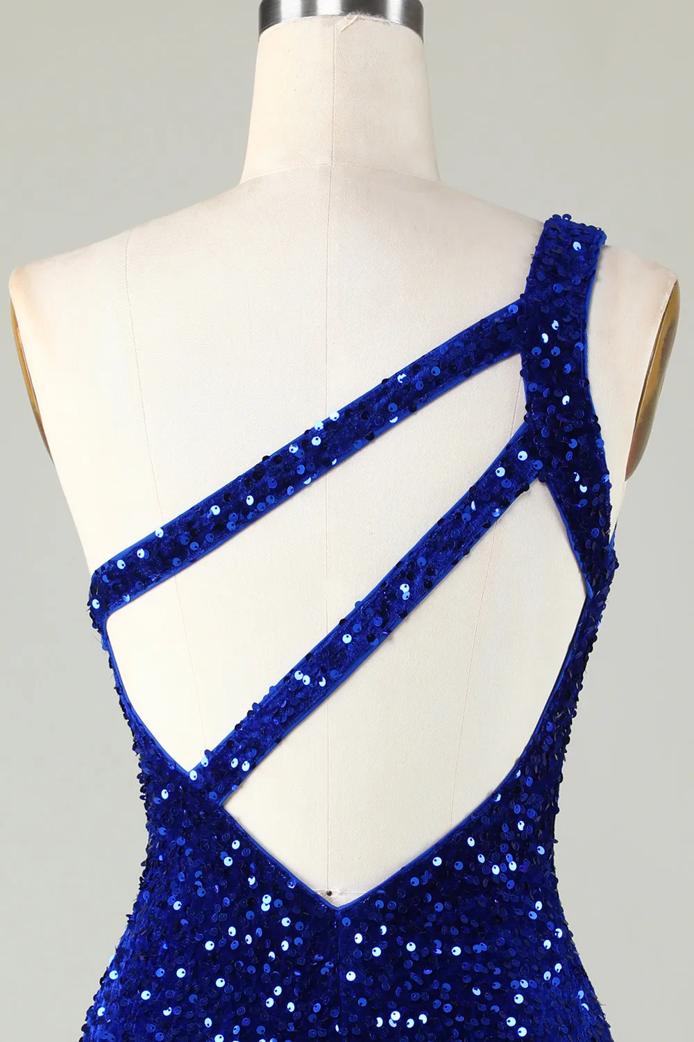 Sequins One Shoulder Royal Blue Tight Beading Short Homecoming Dress sold by Zapaka product image thumbnail 4