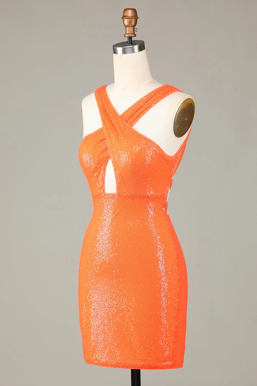 Glitter Orange Halter Backless Sequins Tight Homecoming Dress sold by Zapaka product image thumbnail 3