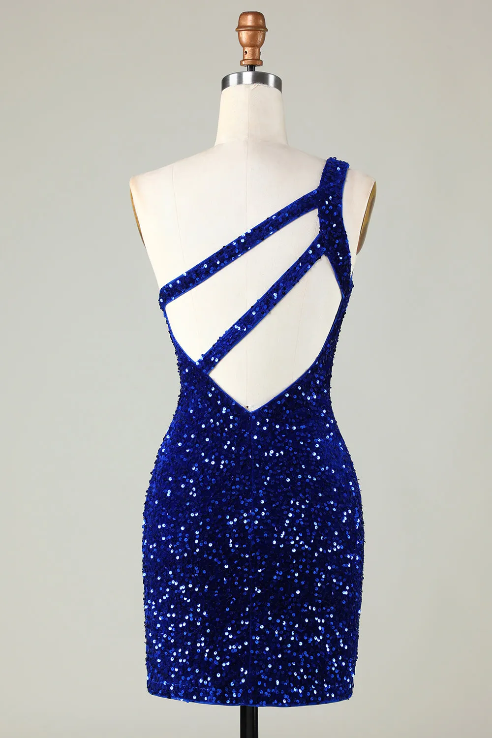Sequins One Shoulder Royal Blue Tight Beading Short Homecoming Dress sold by Zapaka product image thumbnail 2