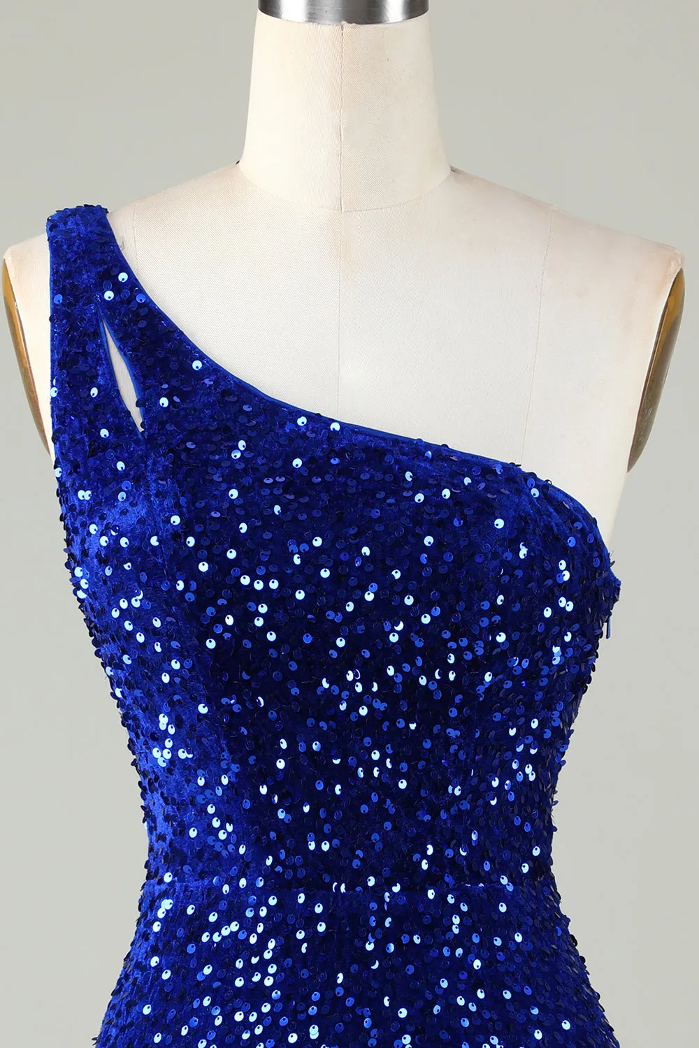 Sequins One Shoulder Royal Blue Tight Beading Short Homecoming Dress sold by Zapaka product image thumbnail 3