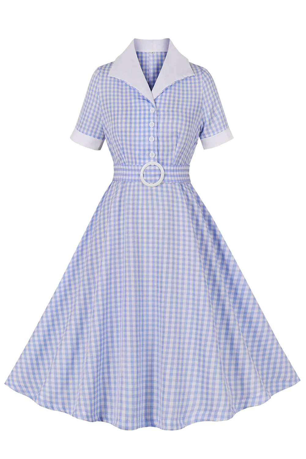 Blue Lapel Neck Plaid Vintage 1950s Dress sold by Zapaka