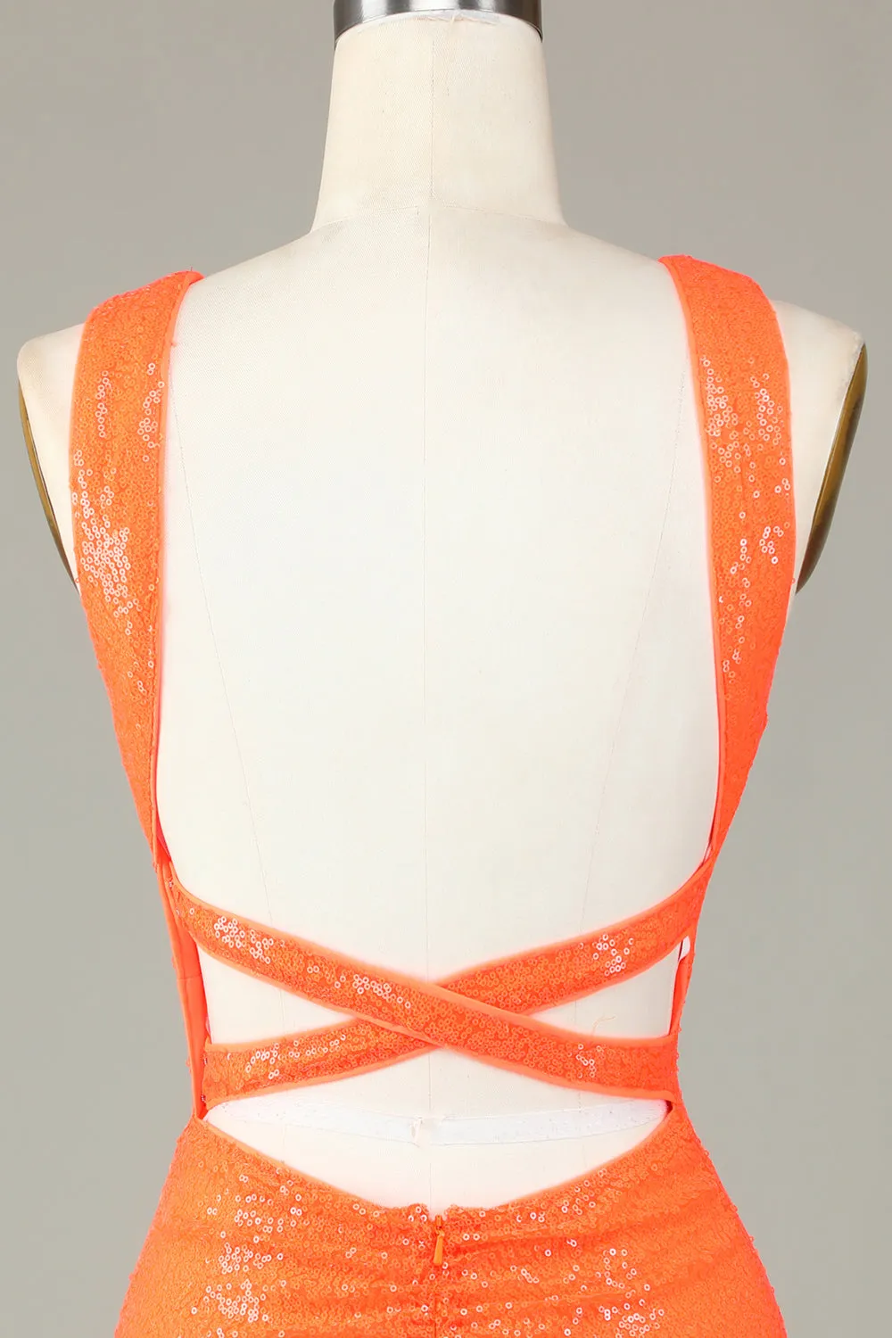 Glitter Orange Halter Backless Sequins Tight Homecoming Dress sold by Zapaka product image thumbnail 5