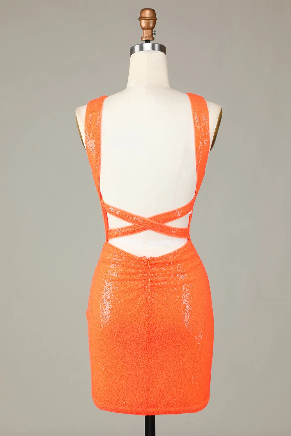 Glitter Orange Halter Backless Sequins Tight Homecoming Dress sold by Zapaka product image thumbnail 2