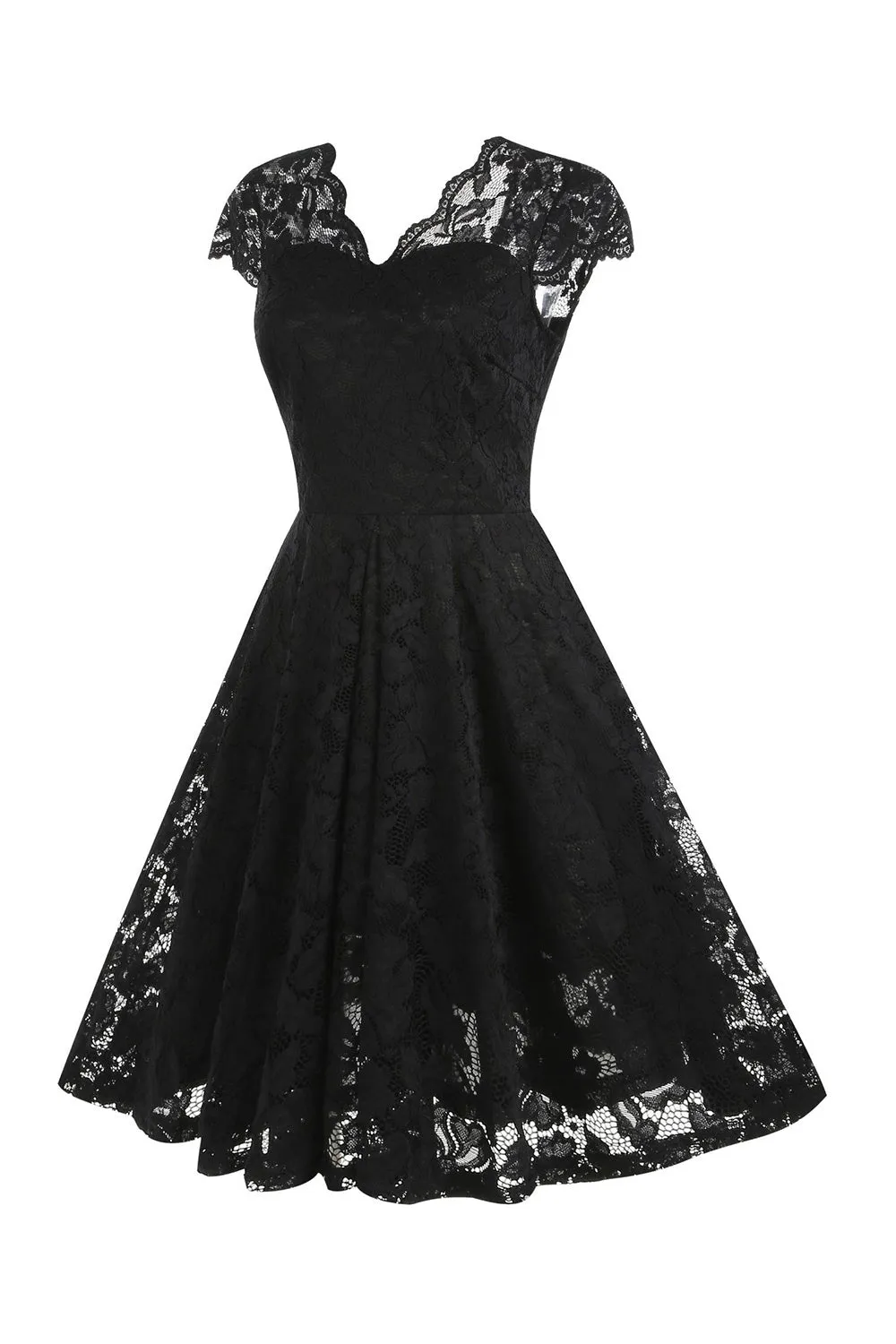 V Neck Black Lace Hepburn Style 1950s Dress sold by Zapaka product image thumbnail 3