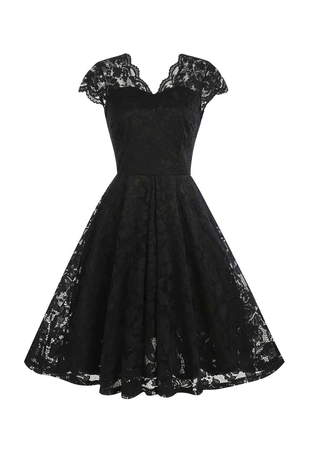 V Neck Black Lace Hepburn Style 1950s Dress sold by Zapaka
