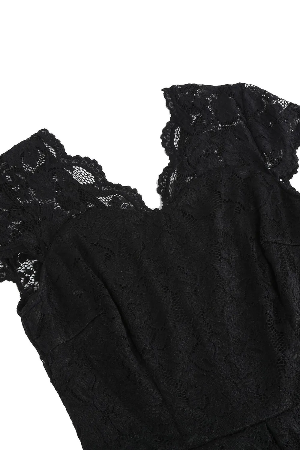V Neck Black Lace Hepburn Style 1950s Dress sold by Zapaka product image thumbnail 4