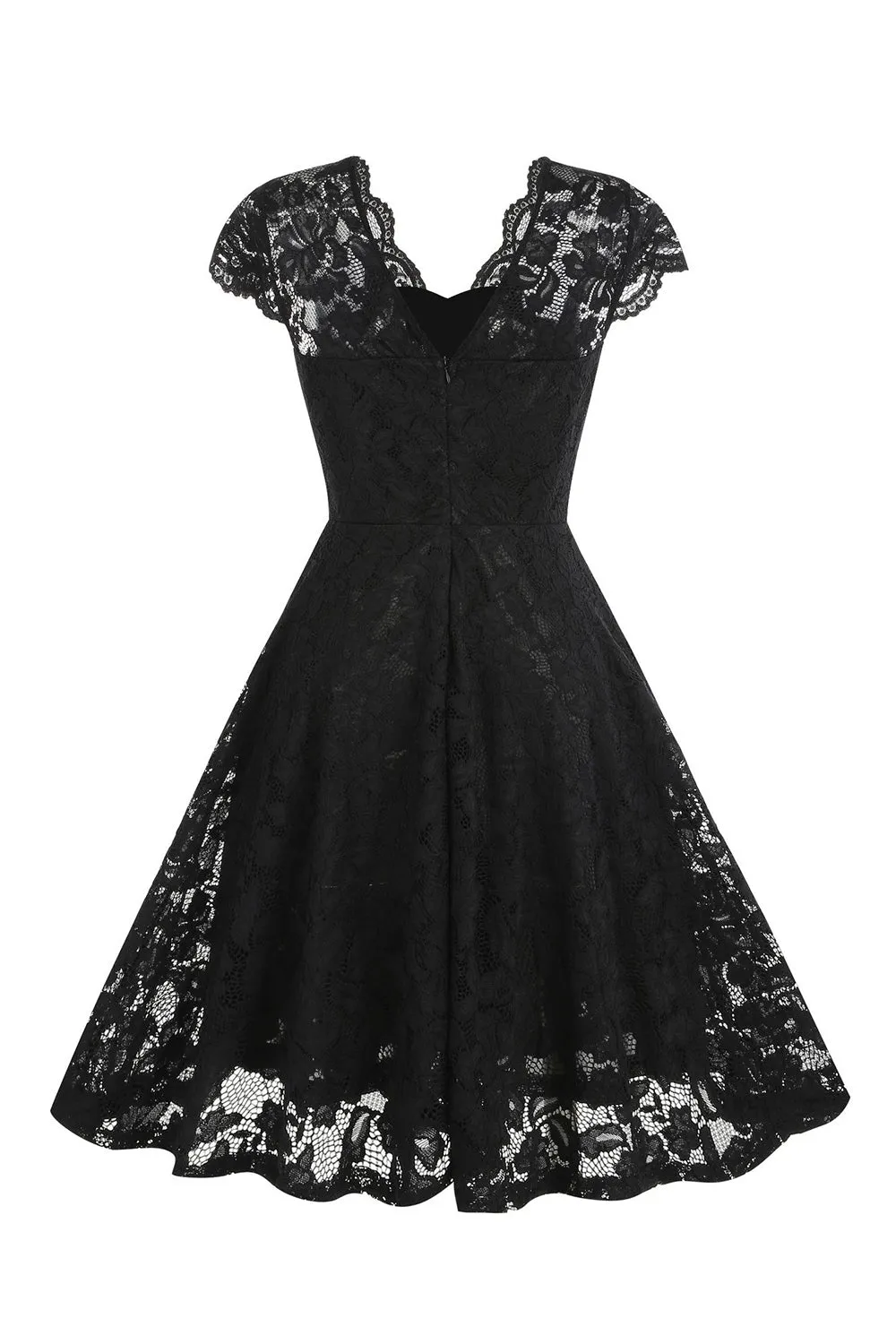 V Neck Black Lace Hepburn Style 1950s Dress sold by Zapaka product image thumbnail 2