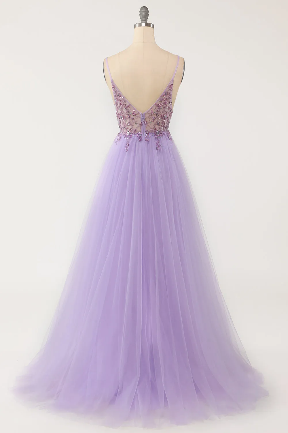 Purple Beaded Tulle Long Prom Dress sold by Zapaka product image thumbnail 2