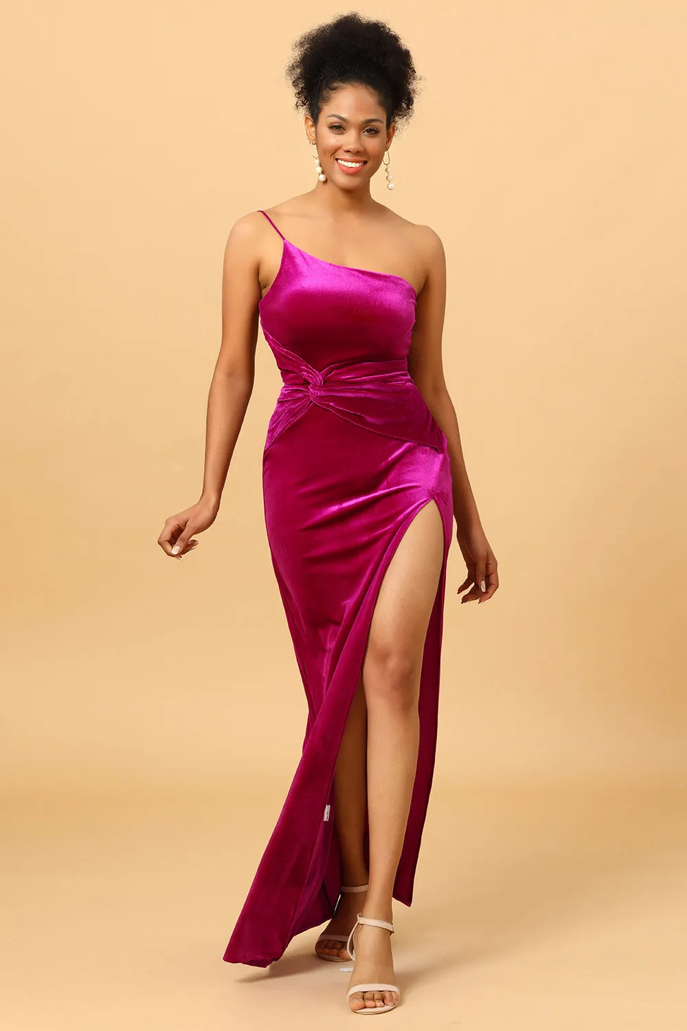One Shoulder Velvet Prom Dress with Slit sold by Zapaka product image thumbnail 3