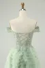 Sparkly Light Green A Line Off The Shoulder Corset Tulle Homecoming Dress sold by Zapaka