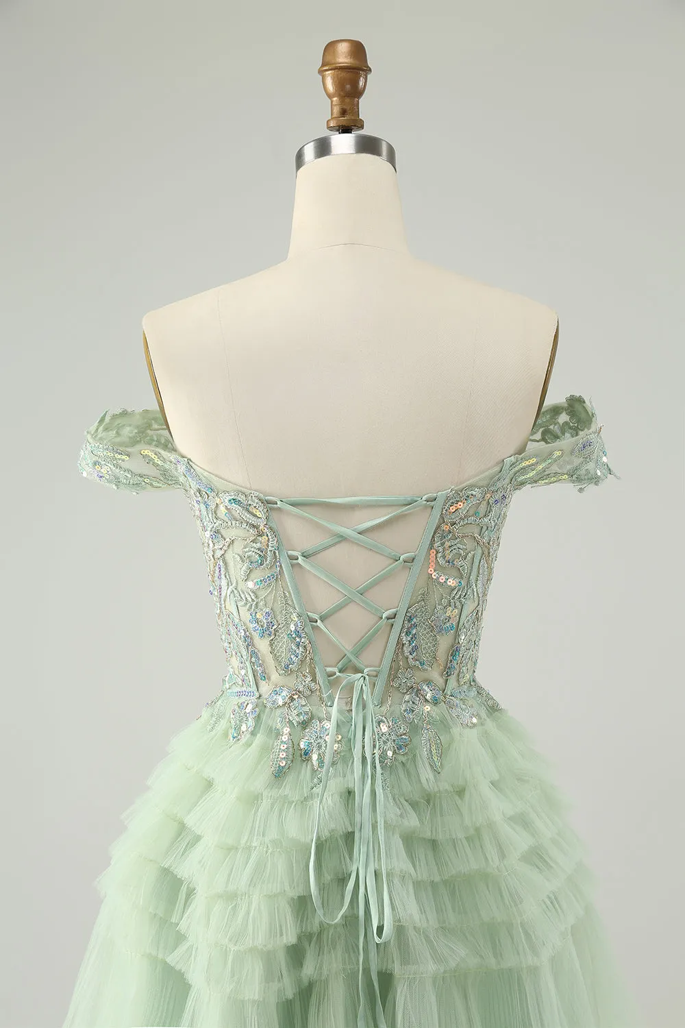 Sparkly Light Green A Line Off The Shoulder Corset Tulle Homecoming Dress sold by Zapaka product image thumbnail 5