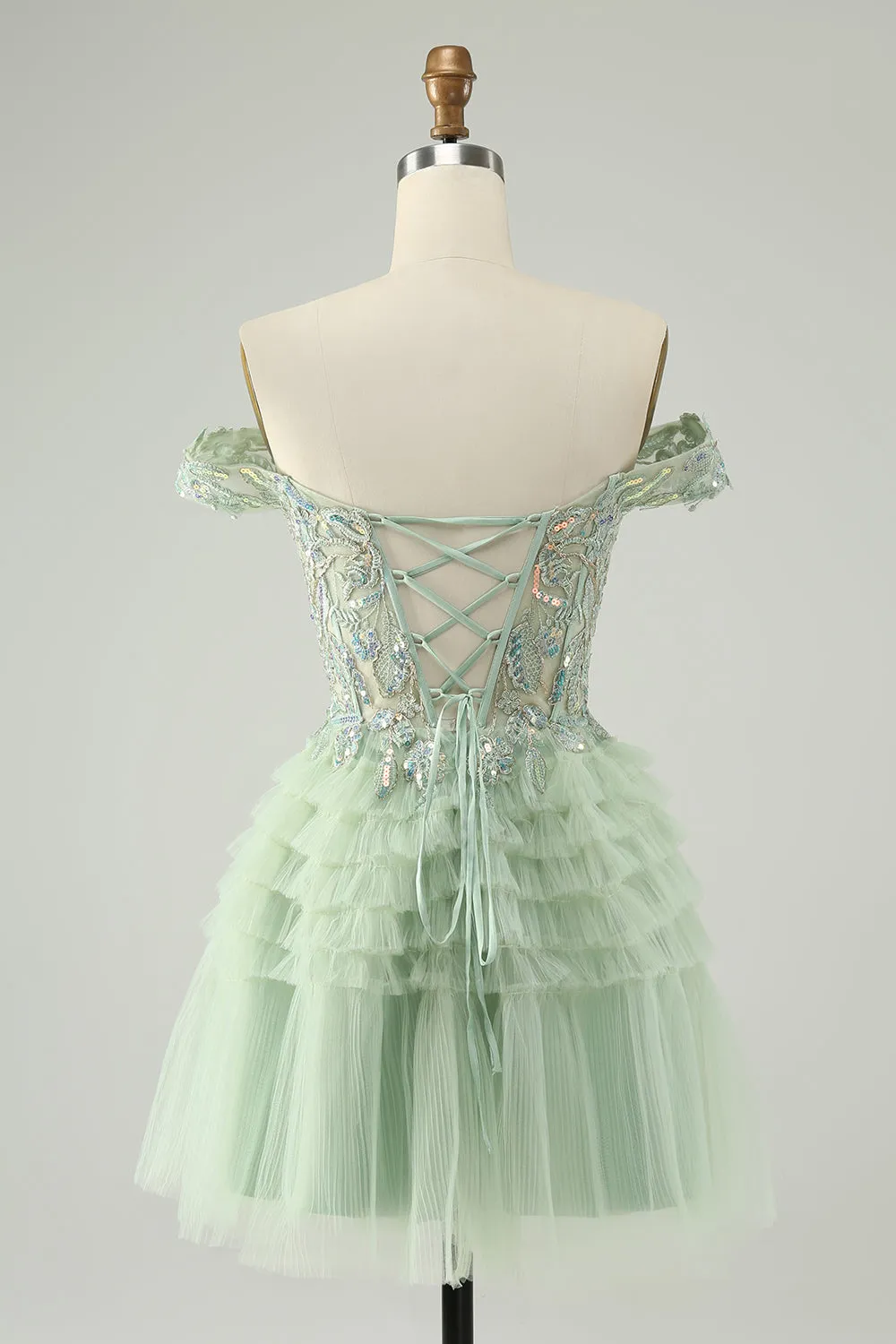 Sparkly Light Green A Line Off The Shoulder Corset Tulle Homecoming Dress sold by Zapaka product image thumbnail 2