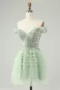 Sparkly Light Green A Line Off The Shoulder Corset Tulle Homecoming Dress sold by Zapaka
