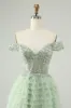 Sparkly Light Green A Line Off The Shoulder Corset Tulle Homecoming Dress sold by Zapaka