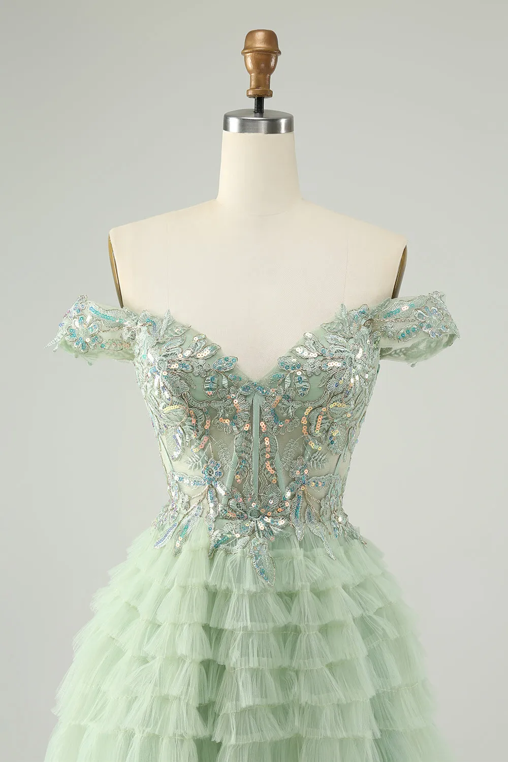 Sparkly Light Green A Line Off The Shoulder Corset Tulle Homecoming Dress sold by Zapaka product image thumbnail 4