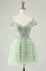 Sparkly Light Green A Line Off The Shoulder Corset Tulle Homecoming Dress sold by Zapaka