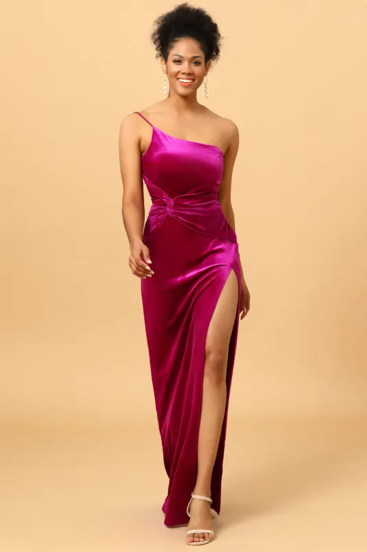 One Shoulder Velvet Prom Dress with Slit sold by Zapaka