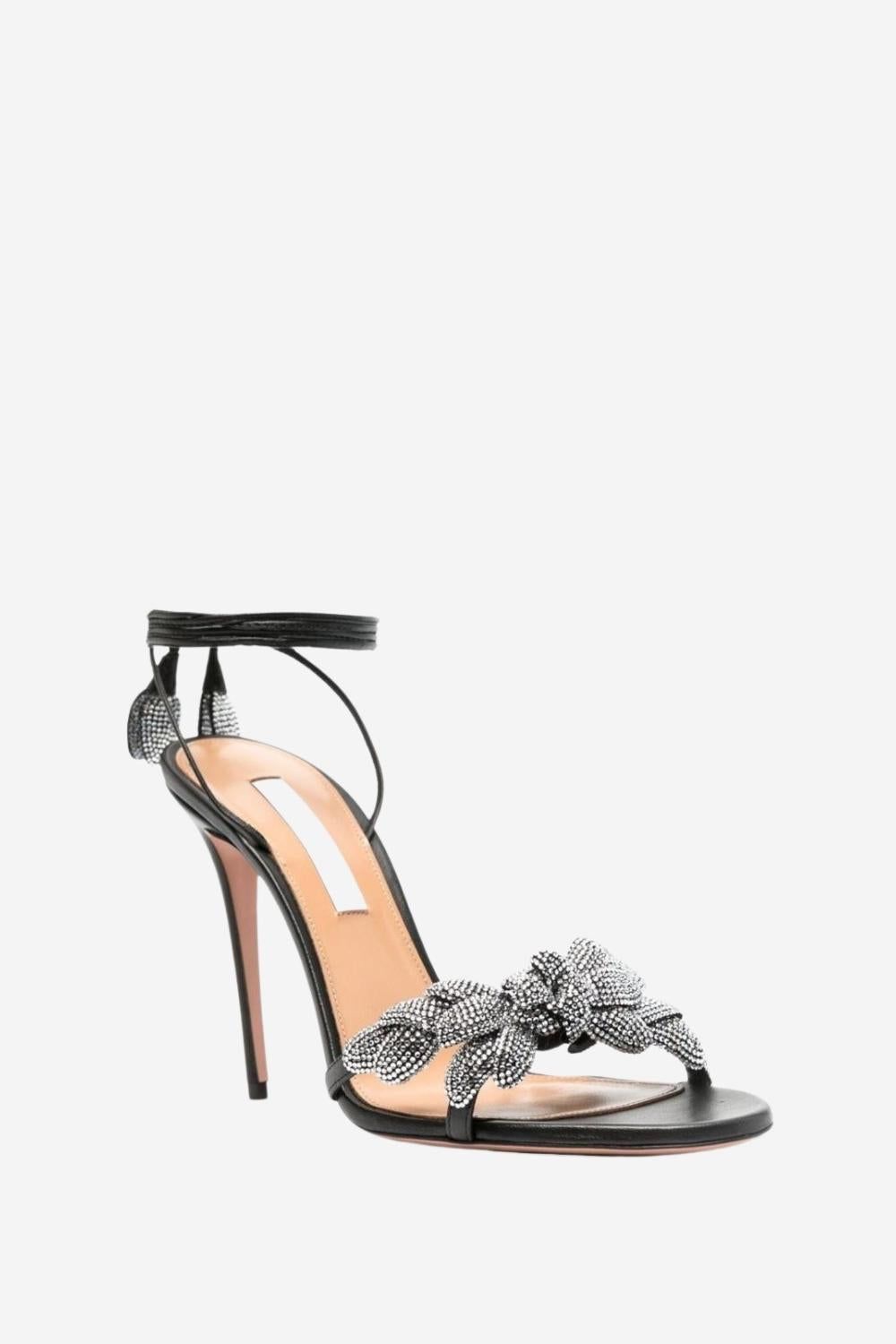 Black Pointed Toe Stiletto Sandals with Beading sold by Zapaka