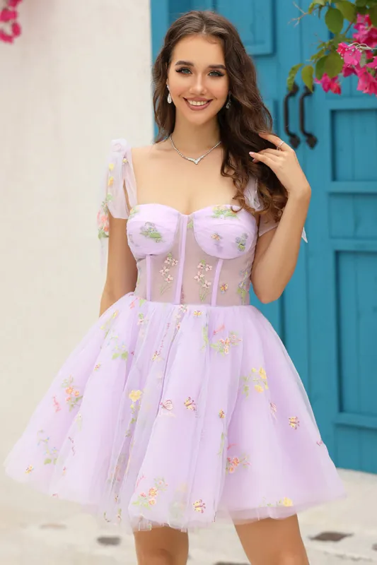 Lavender Corset Embroidery Short Homecoming Dress sold by Zapaka