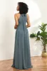 Grey Halter Ruched Long Chiffon Bridesmaid Dress with Slit sold by Zapaka