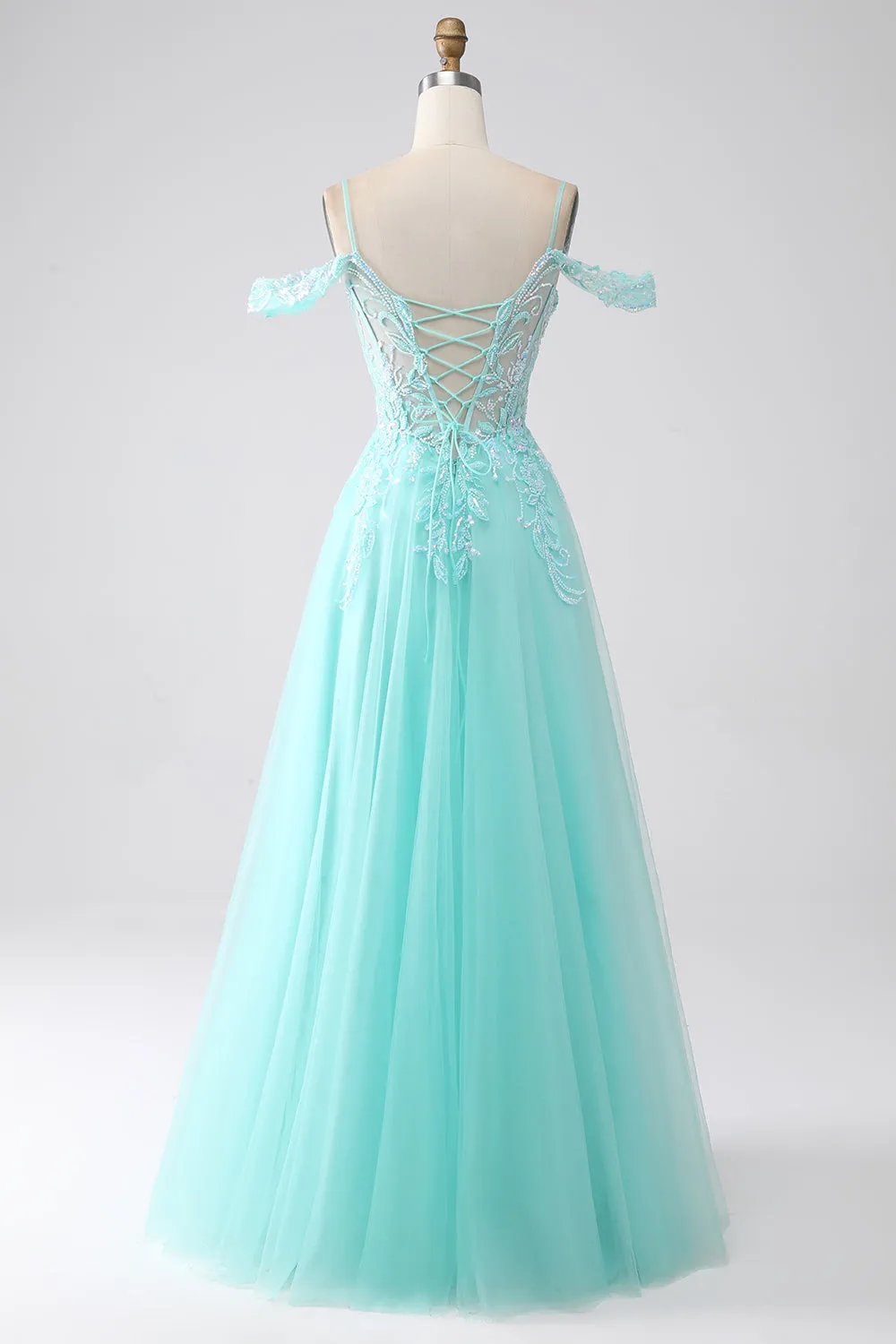 Light Green Cold Shoulder Sequins Prom Dress sold by Zapaka product image thumbnail 2