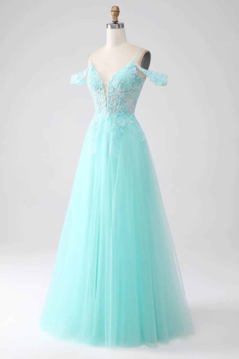 Light Green Cold Shoulder Sequins Prom Dress sold by Zapaka product image thumbnail 3