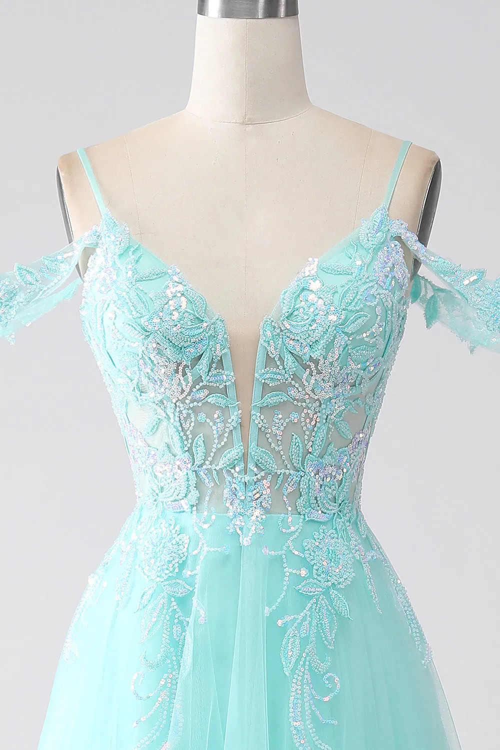 Light Green Cold Shoulder Sequins Prom Dress sold by Zapaka product image thumbnail 4