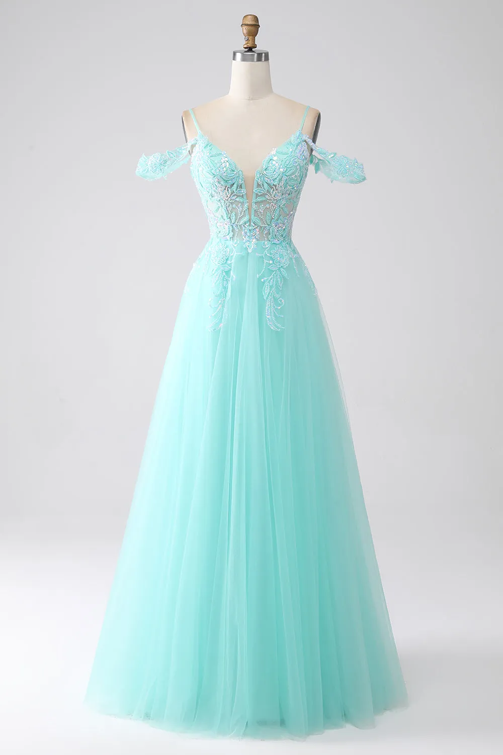 Light Green Cold Shoulder Sequins Prom Dress sold by Zapaka