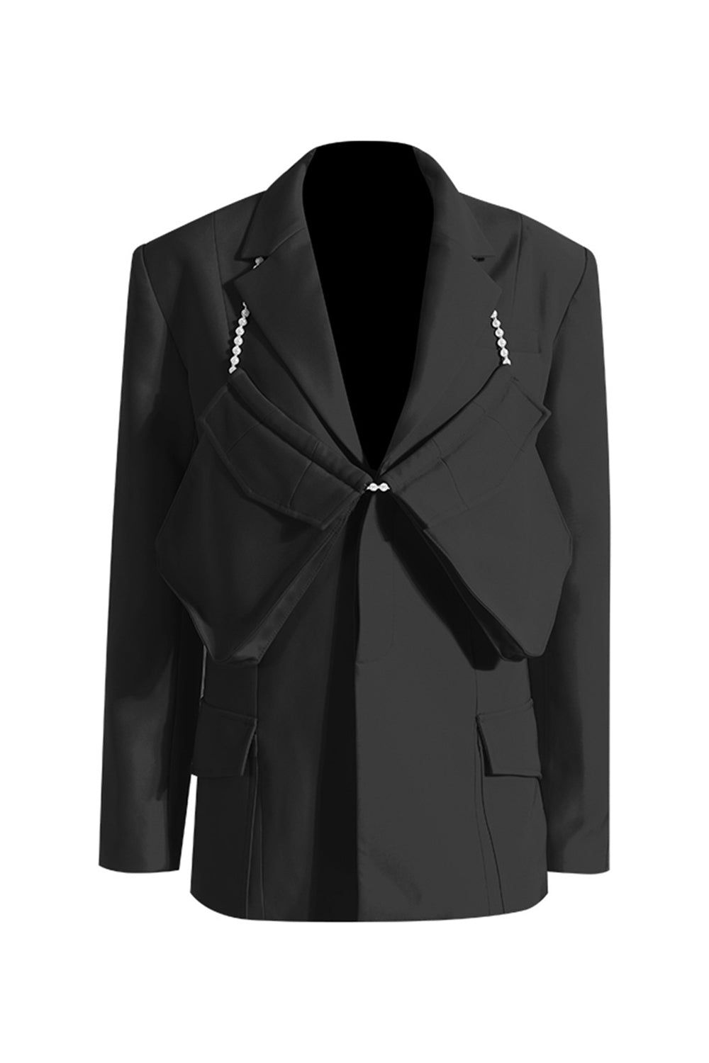 Pink Notched Lapel Women Party Blazer with Pearl Belt sold by Zapaka product image thumbnail 4