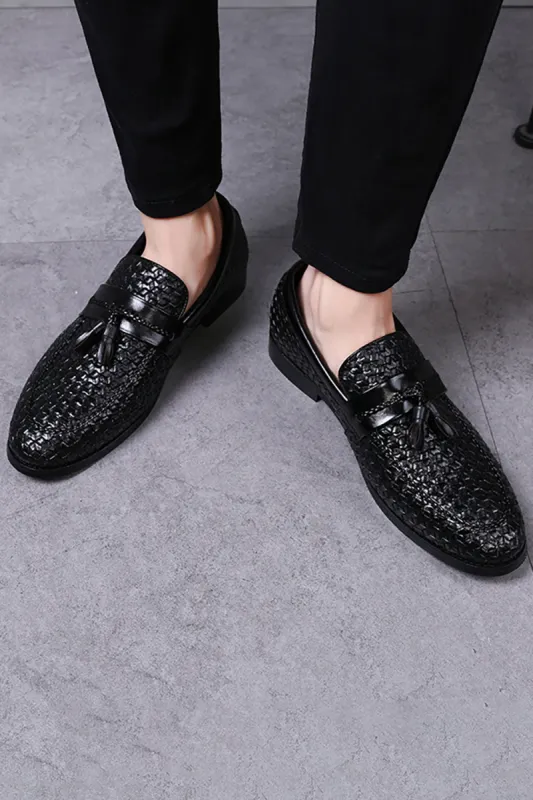Black Fringe Leather Slip-On Men's Shoes sold by Zapaka