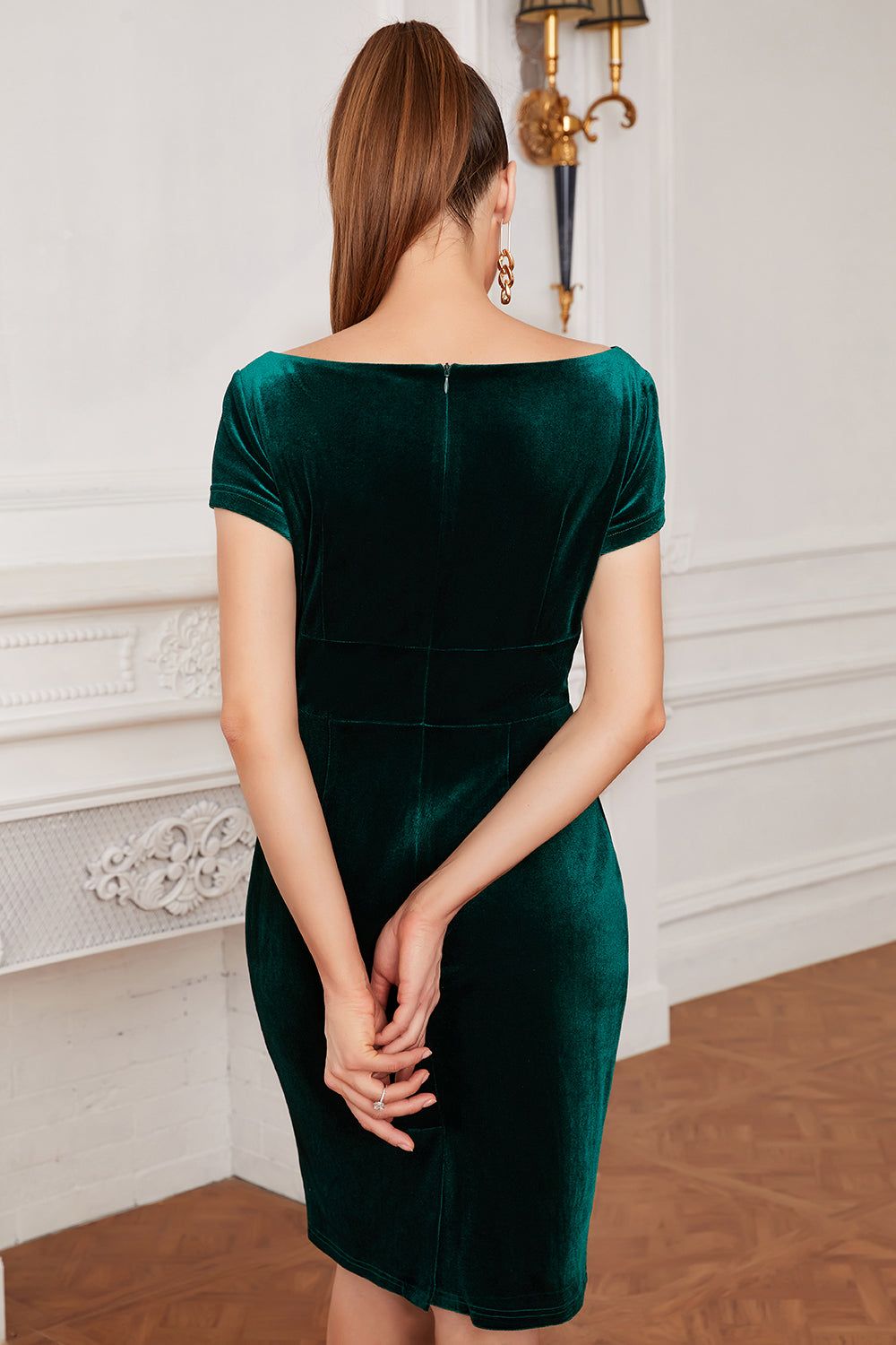 Green Bateau Neck Bodycon Velvet Dress sold by Zapaka product image thumbnail 2