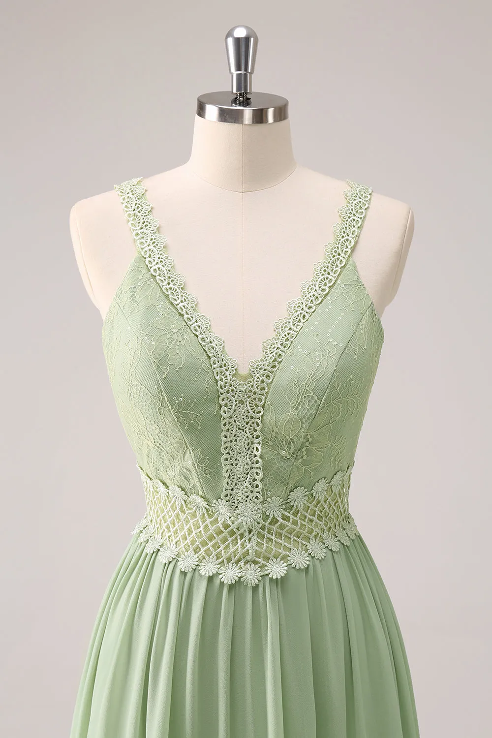 Green Ruffled Floral Bridesmaid Dress with Lace sold by Zapaka product image thumbnail 4