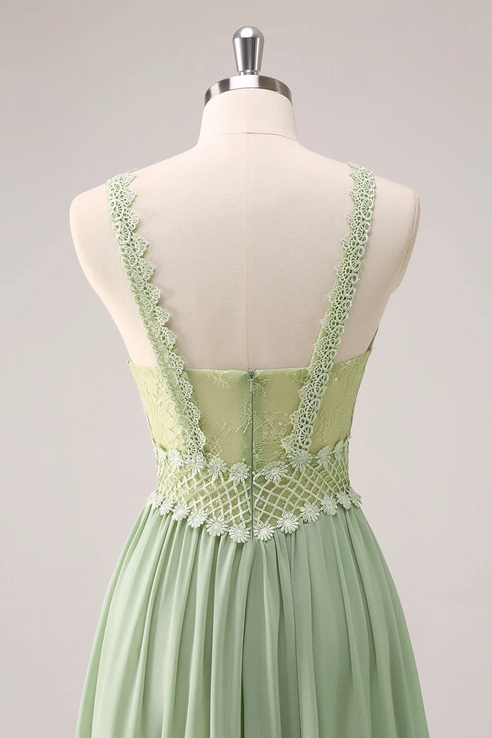 Green Ruffled Floral Bridesmaid Dress with Lace sold by Zapaka product image thumbnail 5