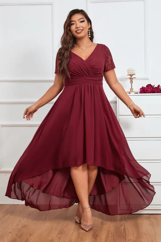 Burgundy A-line V-neck Chiffon Long Mother of Bride Dress sold by Zapaka