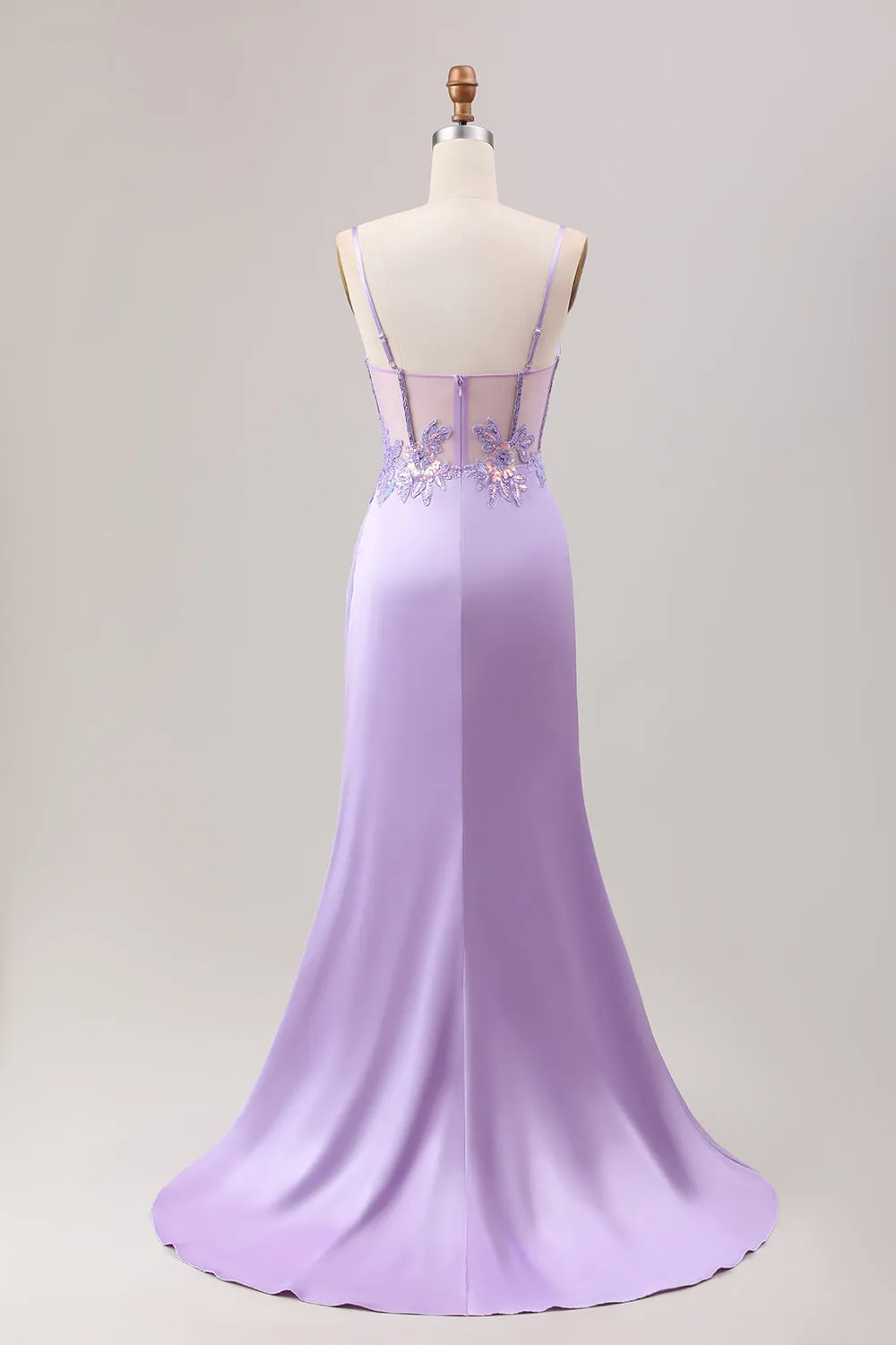 Stylish Lilac Mermaid Pleated Sequin Corset Long Prom Dress With Slit sold by Zapaka product image thumbnail 2
