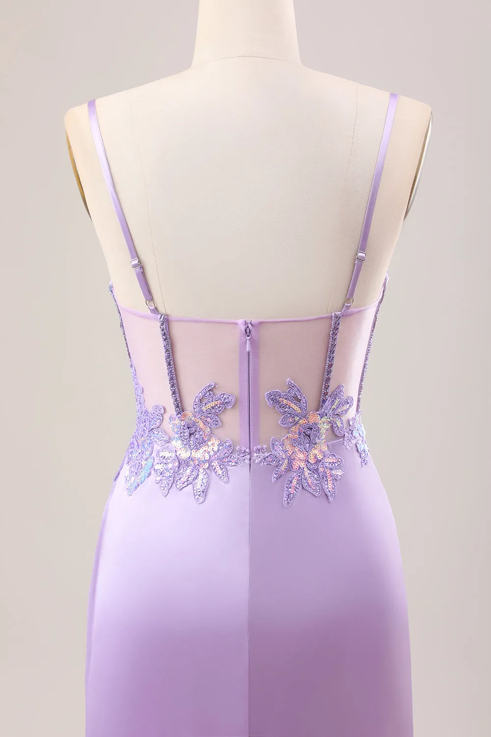 Stylish Lilac Mermaid Pleated Sequin Corset Long Prom Dress With Slit sold by Zapaka product image thumbnail 5