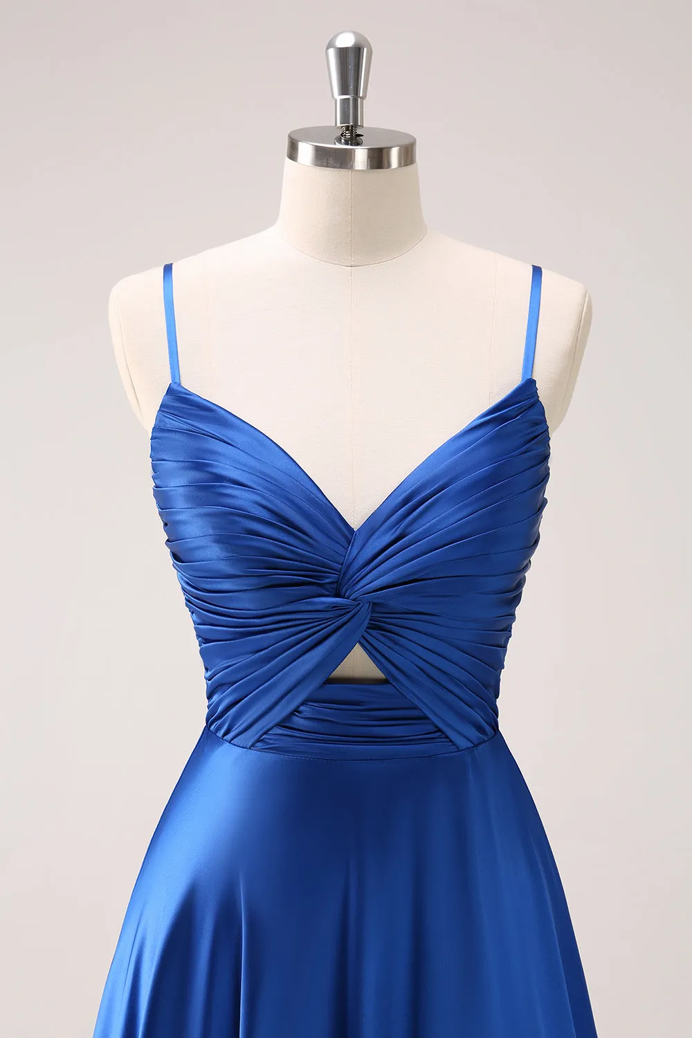 Ink Blue Spaghetti Straps Satin Bridesmaid Dress with Slit sold by Zapaka product image thumbnail 4