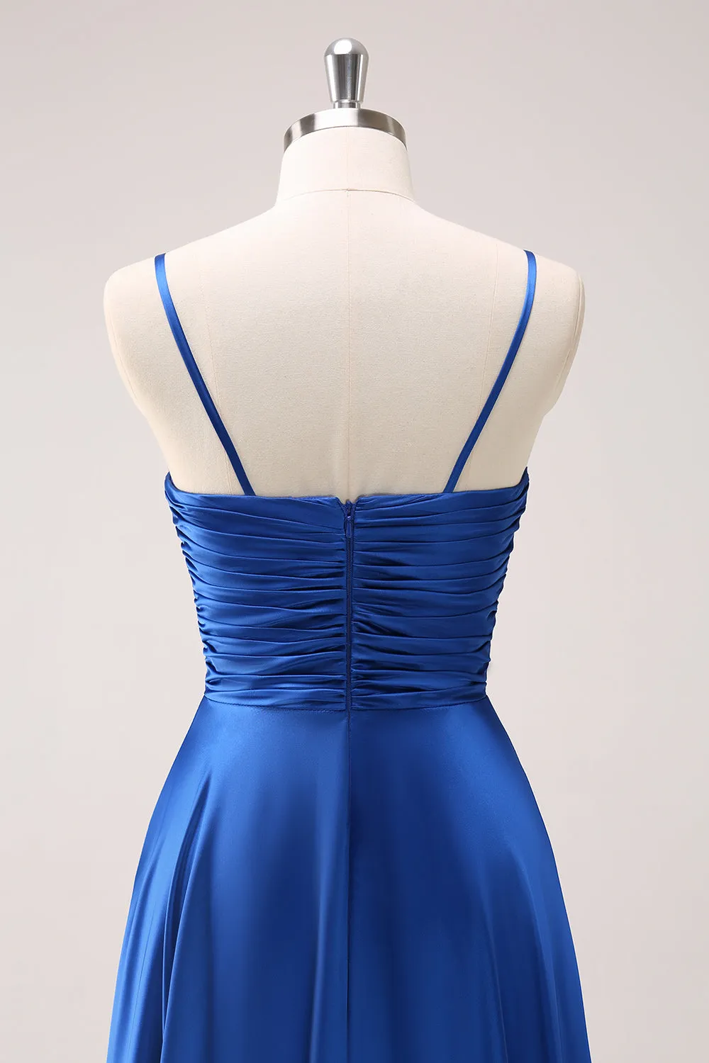 Ink Blue Spaghetti Straps Satin Bridesmaid Dress with Slit sold by Zapaka product image thumbnail 5