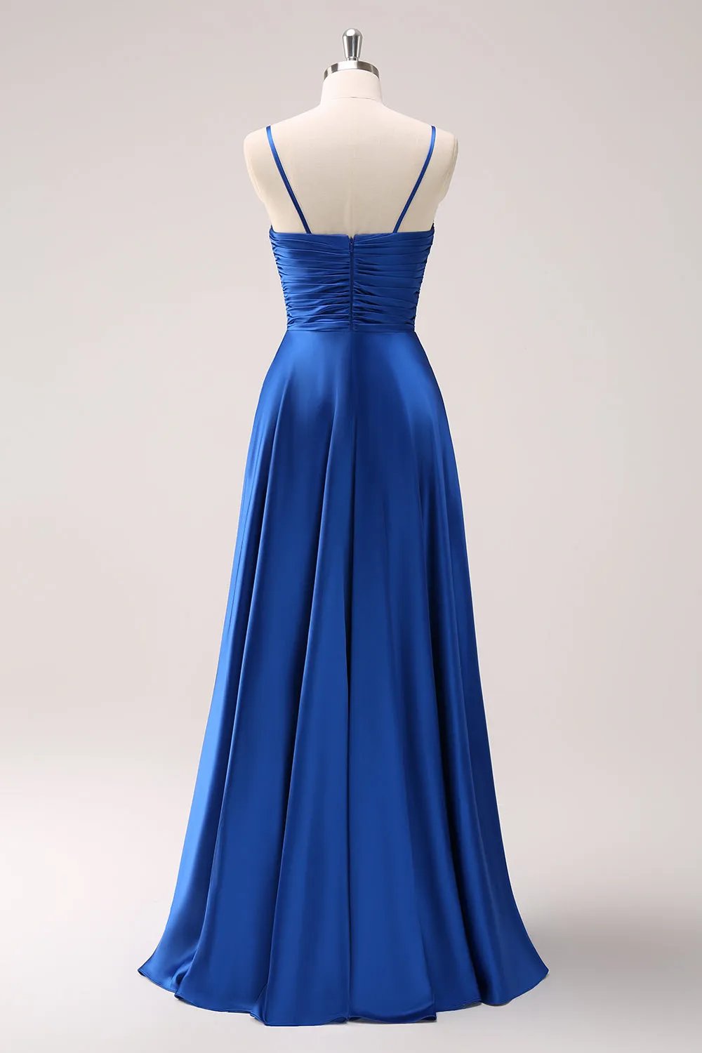 Ink Blue Spaghetti Straps Satin Bridesmaid Dress with Slit sold by Zapaka product image thumbnail 2