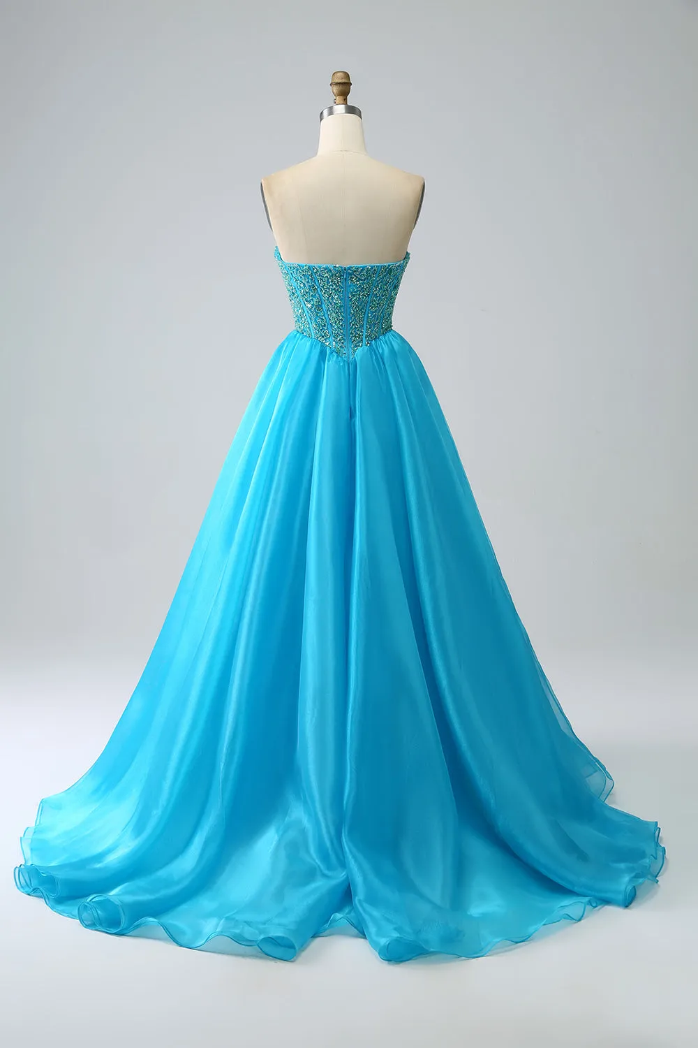 Blue Beaded Corset Prom Dress with Detachable Sleeves sold by Zapaka product image thumbnail 4