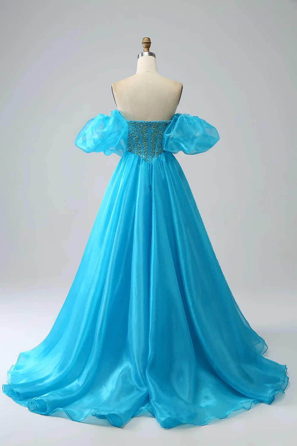 Blue Beaded Corset Prom Dress with Detachable Sleeves sold by Zapaka product image thumbnail 2
