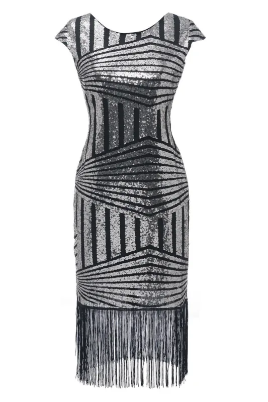 Silver Round Neck 1920s Flapper Dress sold by Zapaka