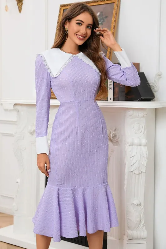 Lilac Long Sleeves Mermaid Casual Dress sold by Zapaka