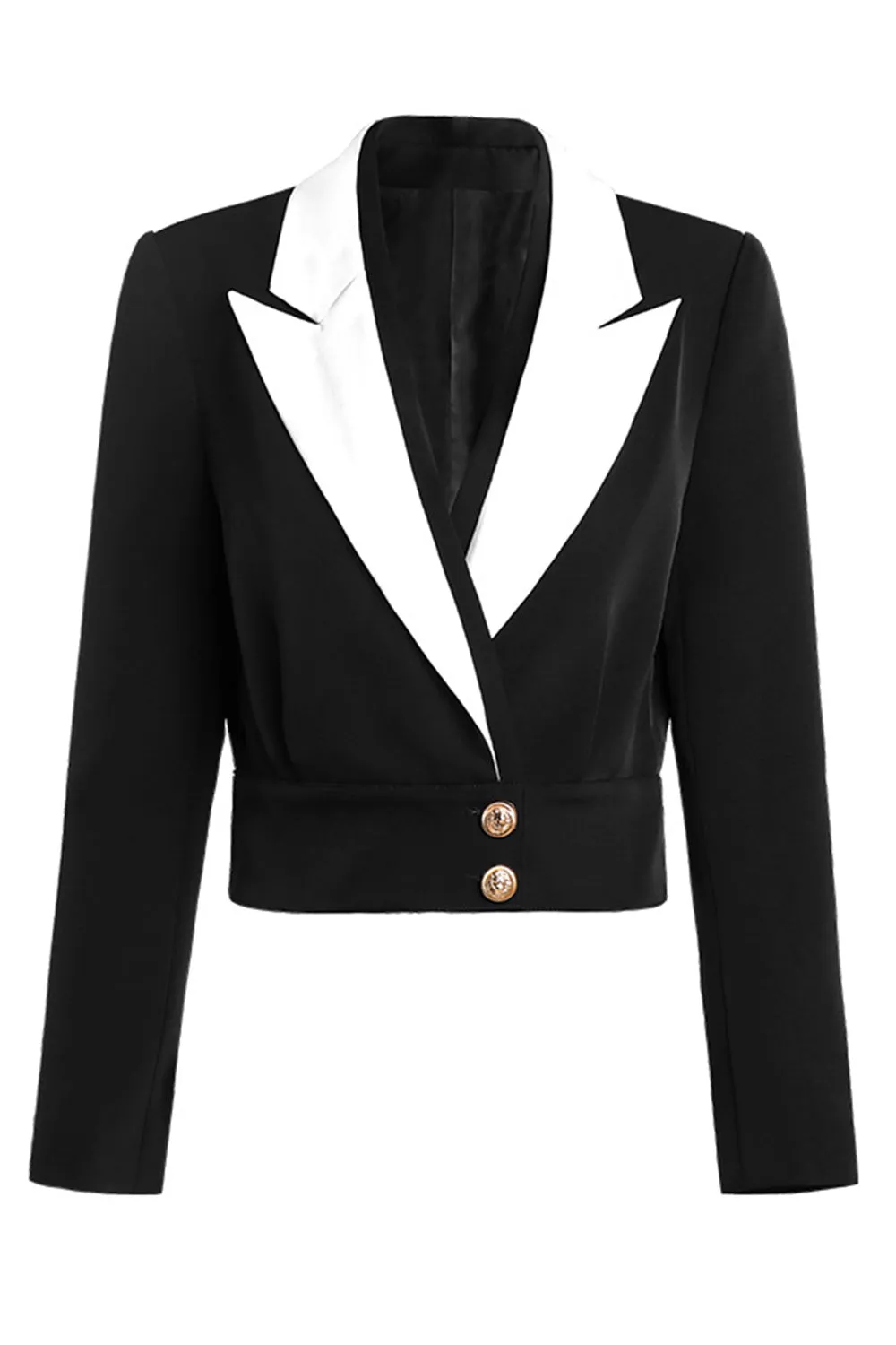 Black Notched Lapel Short Women's Blazer sold by Zapaka