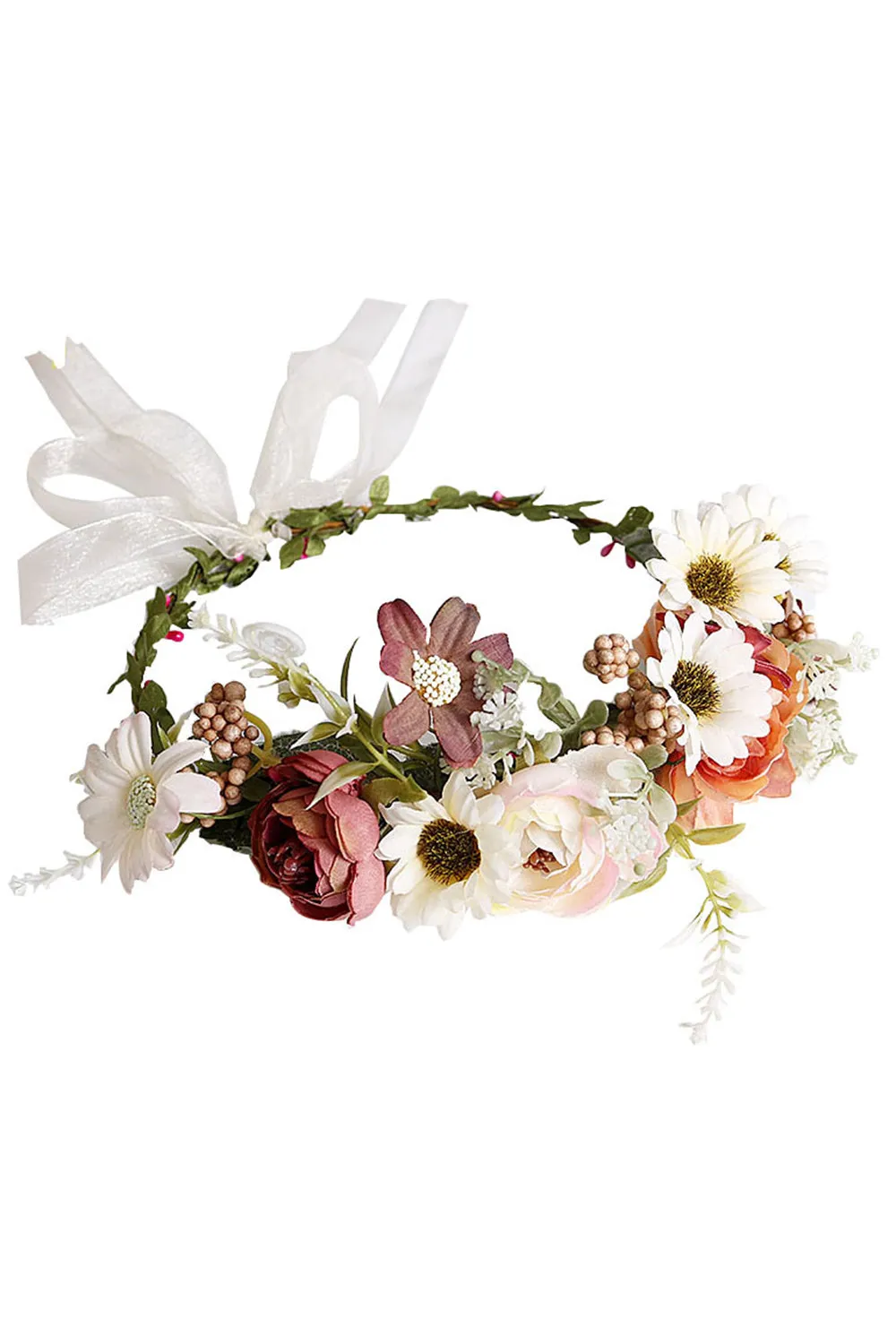 Blush Floral Bride Hair Wreath with Ribbon sold by Zapaka