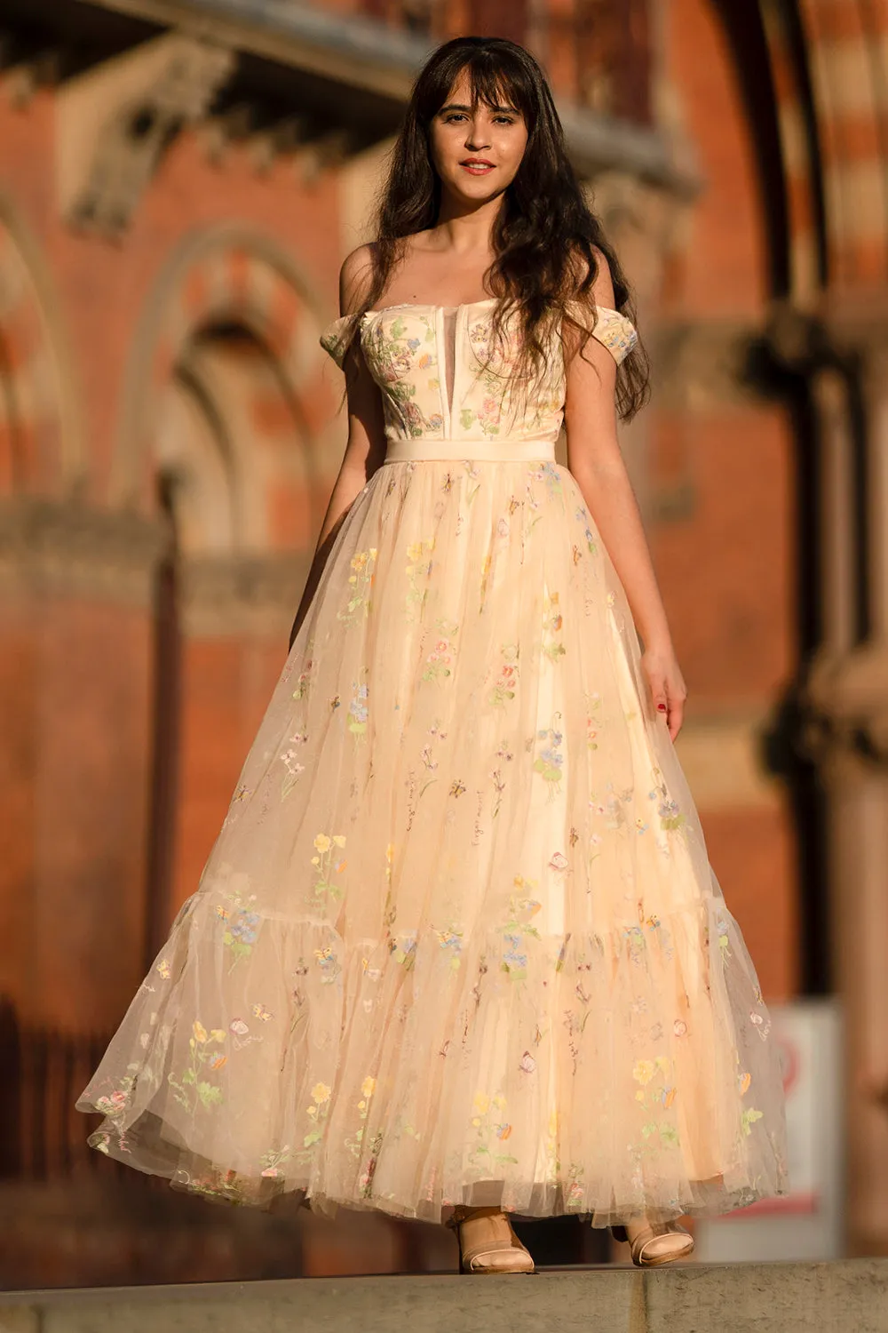 Princess A Line Champagne Long Prom Dress with Embroidery sold by Zapaka product image thumbnail 5