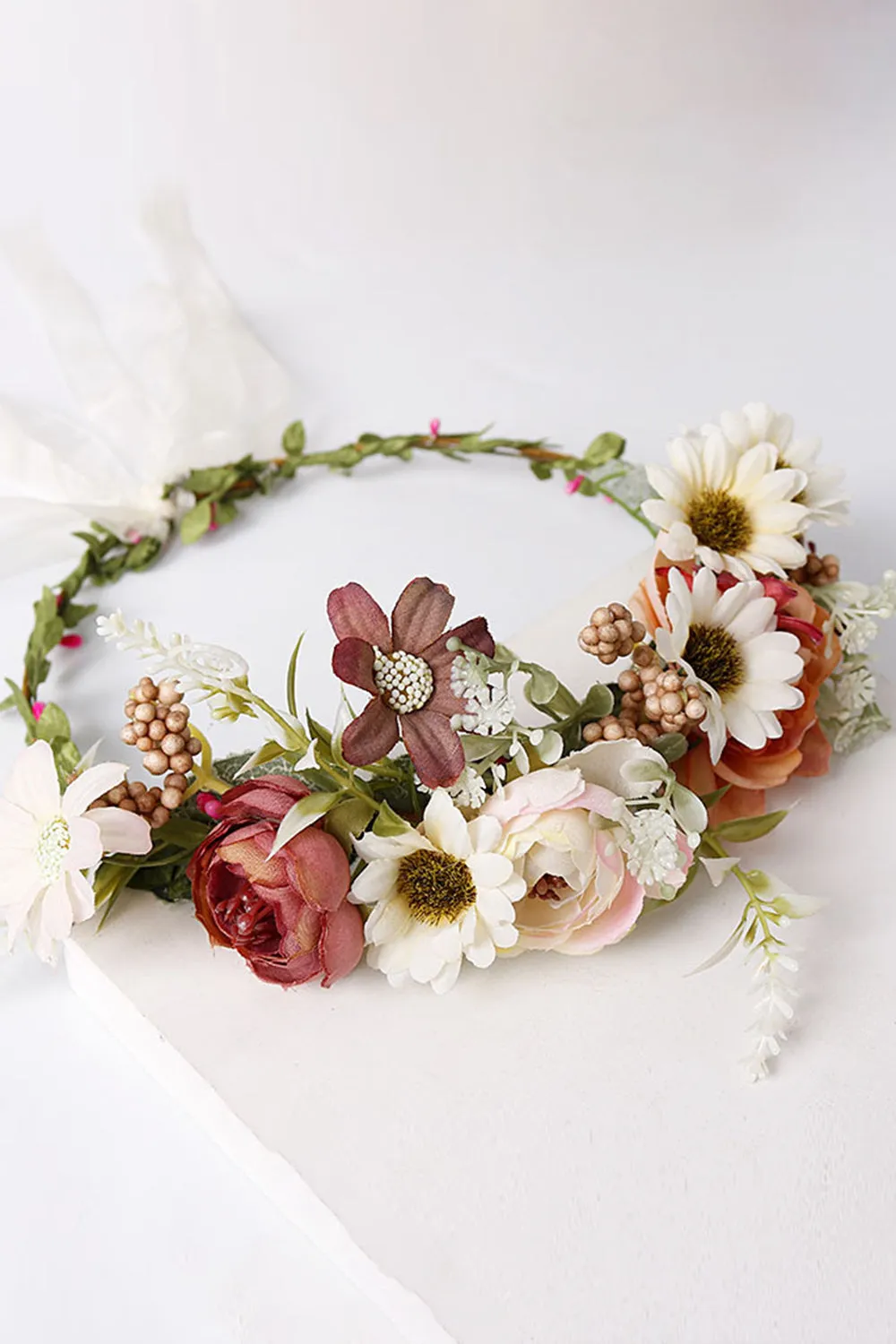 Blush Floral Bride Hair Wreath with Ribbon sold by Zapaka product image thumbnail 2
